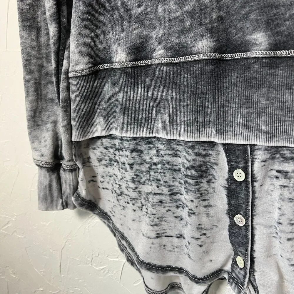 Grunge 90s y2k Allen Allen Gray‎ Acid Wash Distressed Layered Sweatshirt Top S